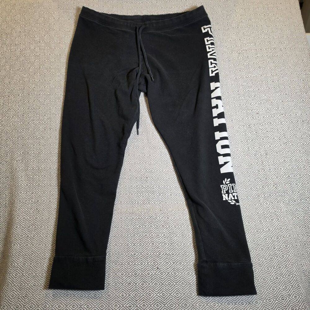 Victoria’s Secret PINK Nation Sweatpants Large Black Y2K Athleisure